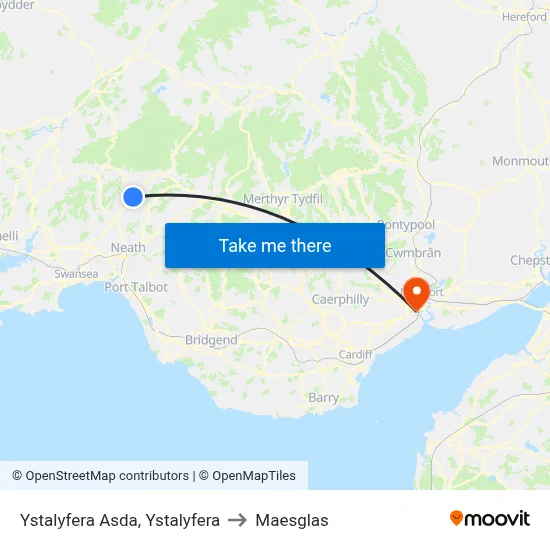 Ystalyfera Asda, Ystalyfera to Maesglas map