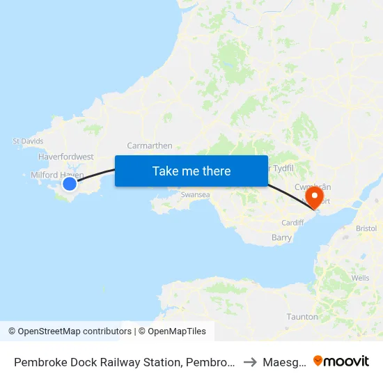 Pembroke Dock Railway Station, Pembroke Dock to Maesglas map