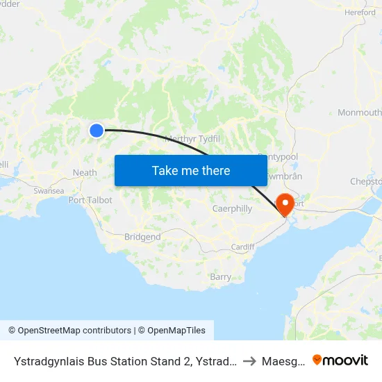 Ystradgynlais Bus Station Stand 2, Ystradgynlais to Maesglas map