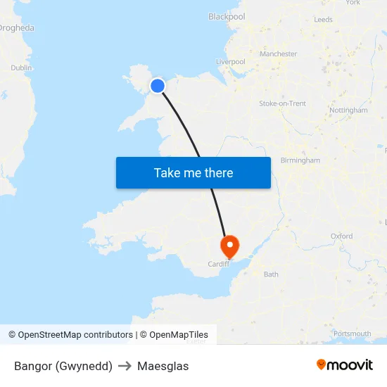 Bangor (Gwynedd) to Maesglas map