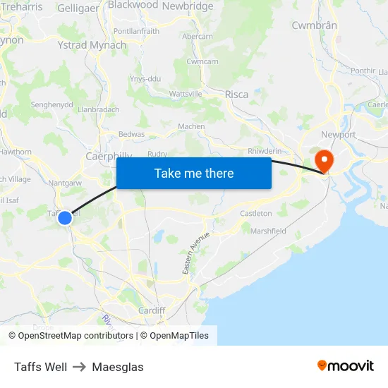 Taffs Well to Maesglas map