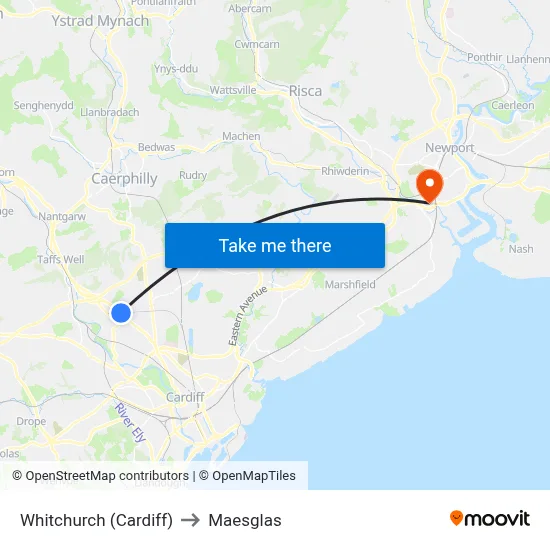 Whitchurch (Cardiff) to Maesglas map