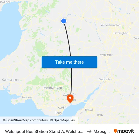 Welshpool Bus Station Stand A, Welshpool to Maesglas map