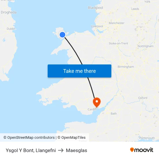 Ysgol Y Bont, Llangefni to Maesglas map