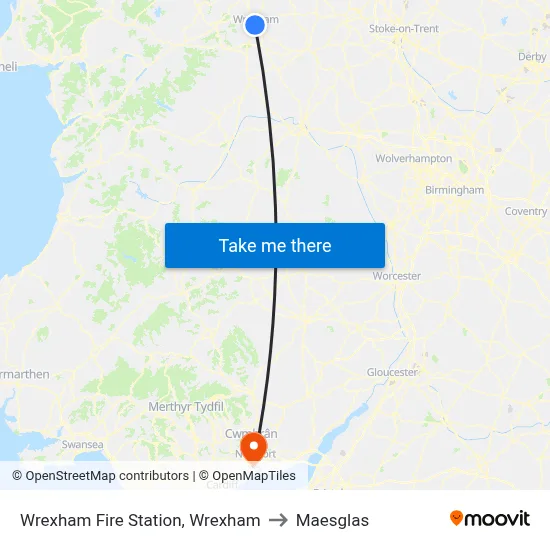 Wrexham Fire Station, Wrexham to Maesglas map