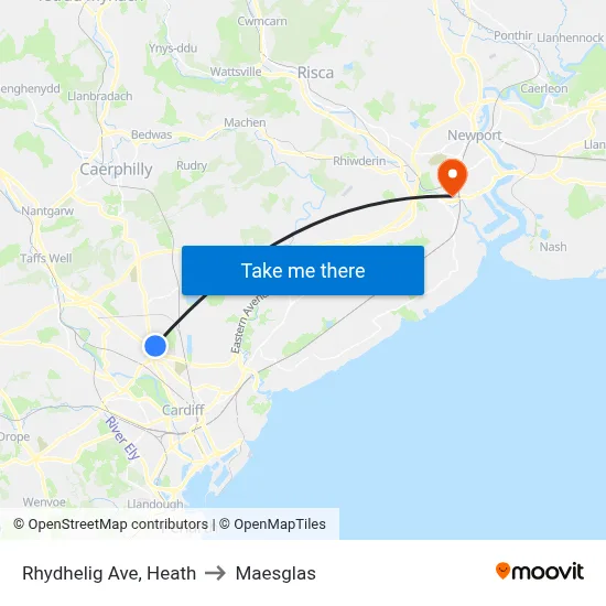Rhydhelig Ave, Heath to Maesglas map