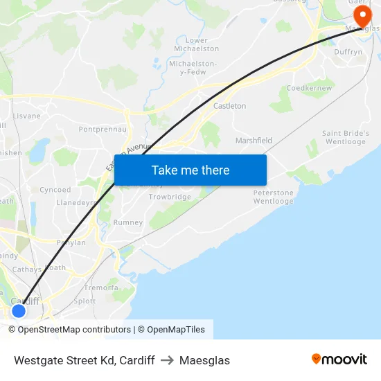 Westgate Street Kd, Cardiff to Maesglas map
