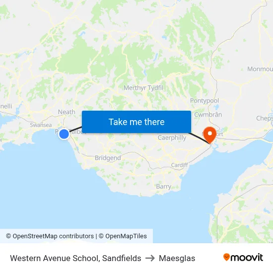 Western Avenue School, Sandfields to Maesglas map