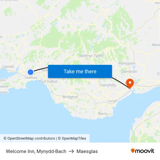 Welcome Inn, Mynydd-Bach to Maesglas map