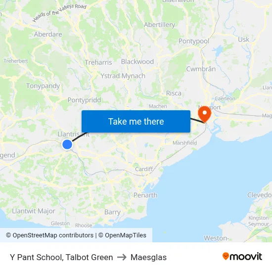 Y Pant School, Talbot Green to Maesglas map