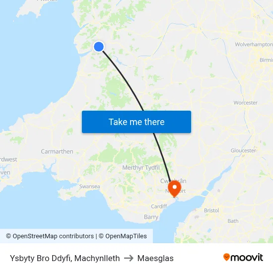 Ysbyty Bro Ddyfi, Machynlleth to Maesglas map
