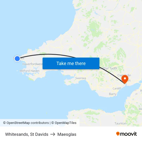 Whitesands, St Davids to Maesglas map