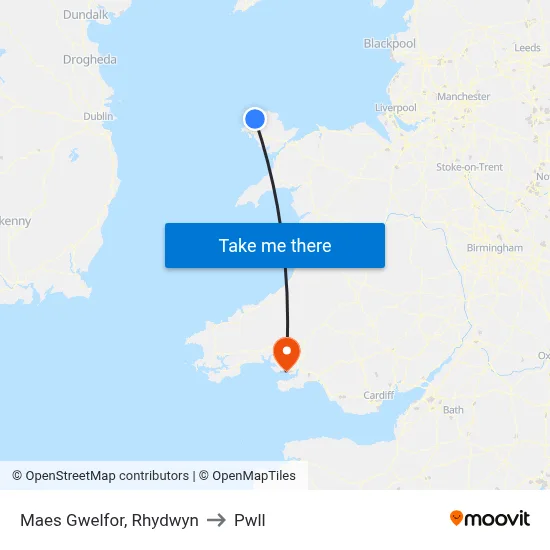Maes Gwelfor, Rhydwyn to Pwll map