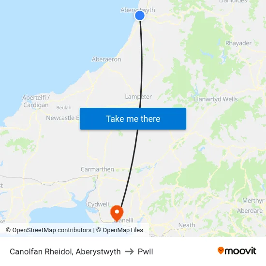 Canolfan Rheidol, Aberystwyth to Pwll map