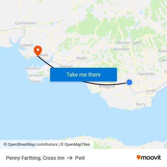Penny Farthing, Cross Inn to Pwll map