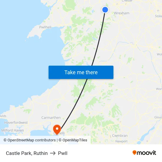 Castle Park, Ruthin to Pwll map