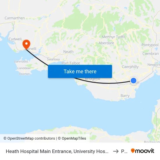 Heath Hospital Main Entrance, University Hospital Of Wales to Pwll map