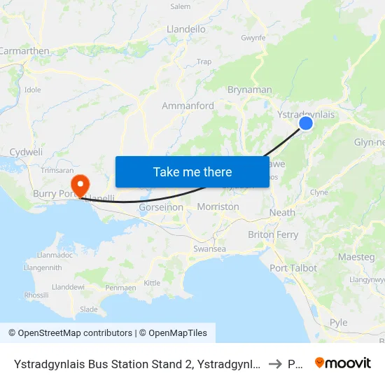 Ystradgynlais Bus Station Stand 2, Ystradgynlais to Pwll map