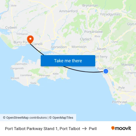 Port Talbot Parkway Stand 1, Port Talbot to Pwll map
