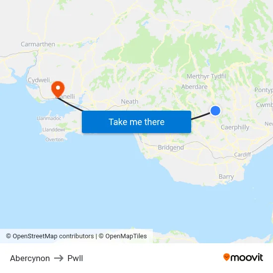Abercynon to Pwll map