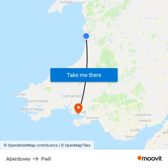Aberdovey to Pwll map