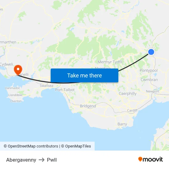 Abergavenny to Pwll map