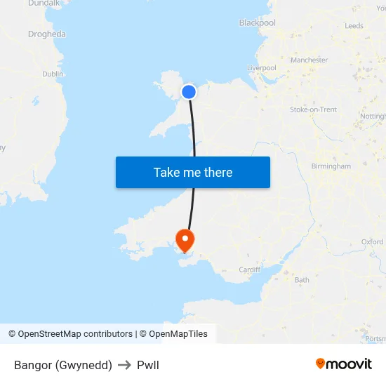 Bangor (Gwynedd) to Pwll map
