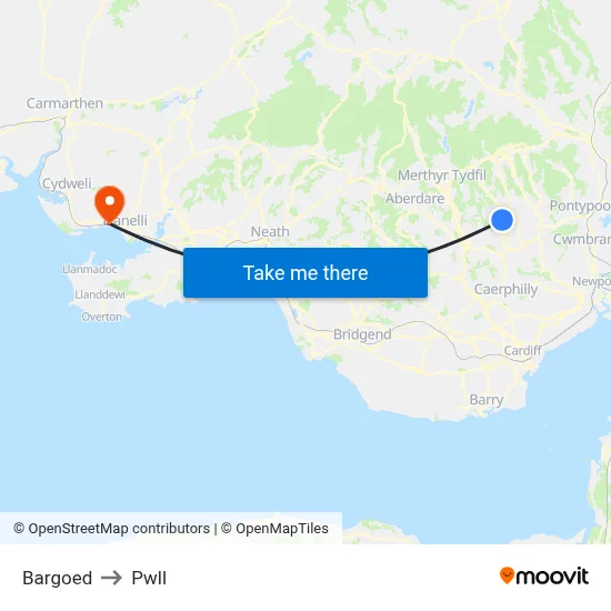 Bargoed to Pwll map