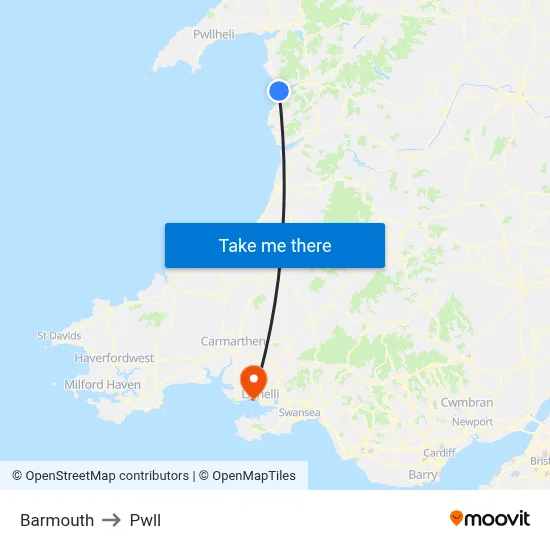 Barmouth to Pwll map