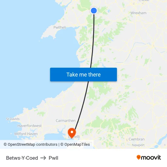 Betws-Y-Coed to Pwll map