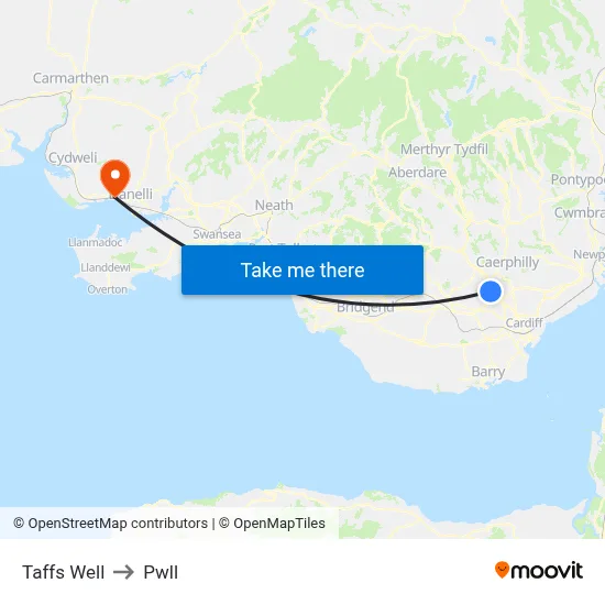 Taffs Well to Pwll map