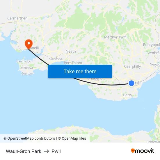 Waun-Gron Park to Pwll map