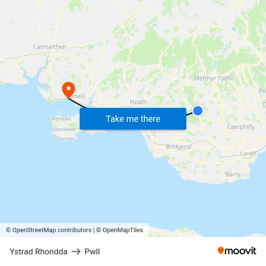 Ystrad Rhondda to Pwll map