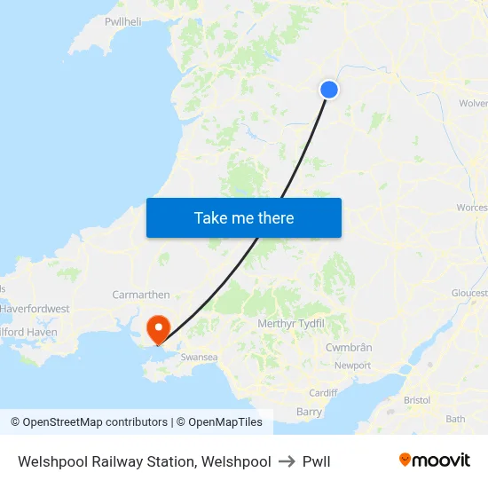 Welshpool Railway Station, Welshpool to Pwll map
