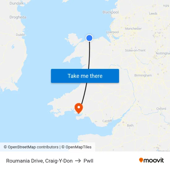 Roumania Drive, Craig-Y-Don to Pwll map