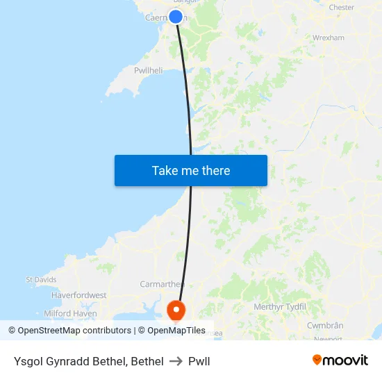 Ysgol Gynradd Bethel, Bethel to Pwll map