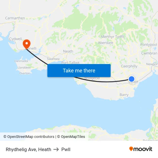 Rhydhelig Ave, Heath to Pwll map