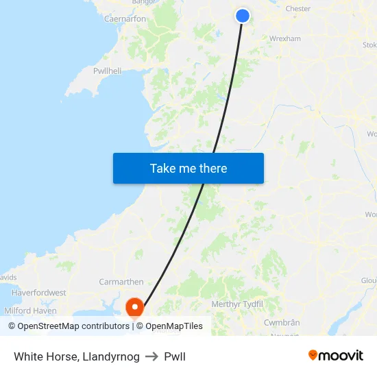 White Horse, Llandyrnog to Pwll map