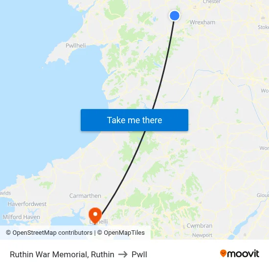 Ruthin War Memorial, Ruthin to Pwll map
