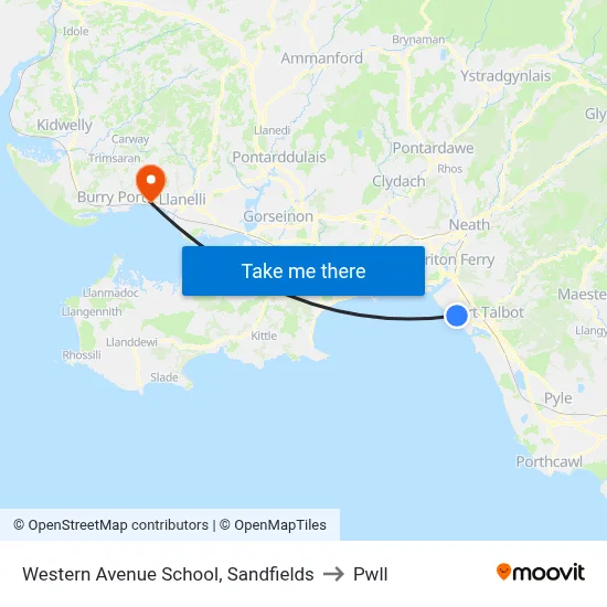 Western Avenue School, Sandfields to Pwll map