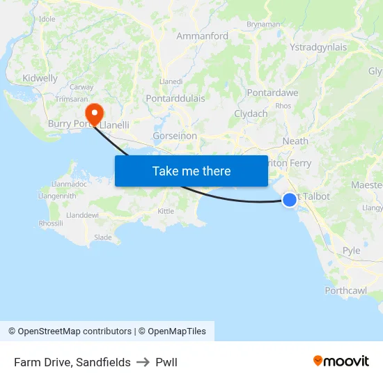 Farm Drive, Sandfields to Pwll map