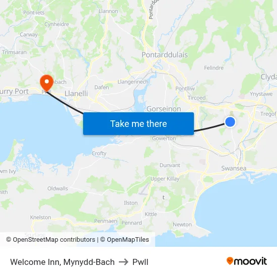 Welcome Inn, Mynydd-Bach to Pwll map
