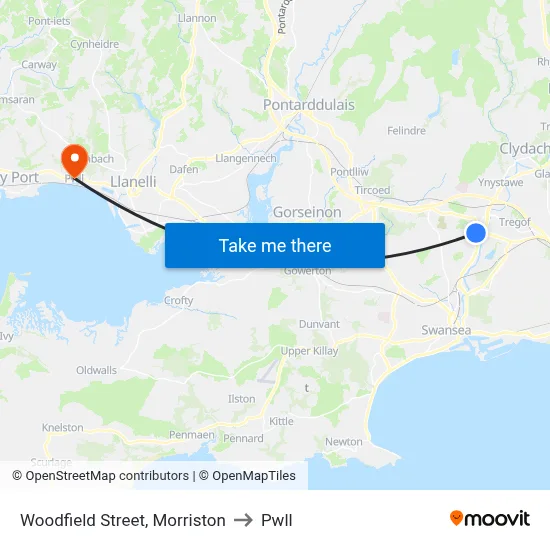 Woodfield Street, Morriston to Pwll map