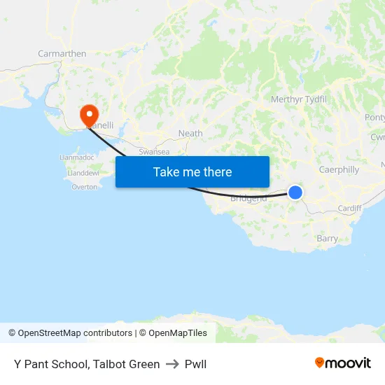 Y Pant School, Talbot Green to Pwll map