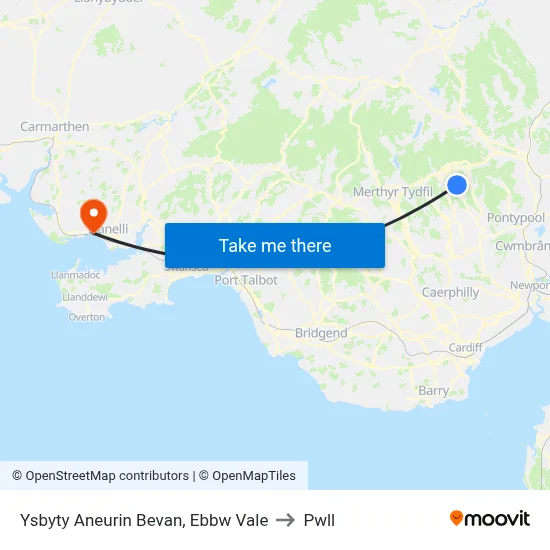 Ysbyty Aneurin Bevan, Ebbw Vale to Pwll map