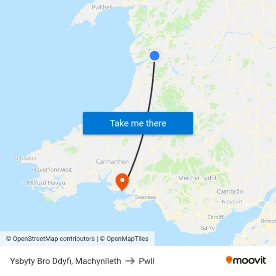 Ysbyty Bro Ddyfi, Machynlleth to Pwll map