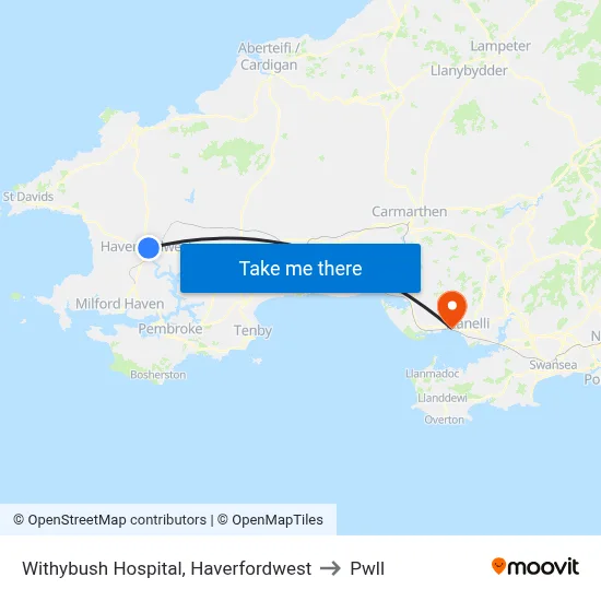 Withybush Hospital, Haverfordwest to Pwll map