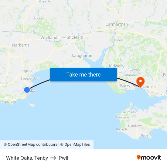 White Oaks, Tenby to Pwll map