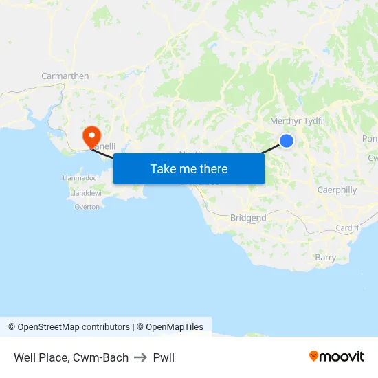 Well Place, Cwm-Bach to Pwll map