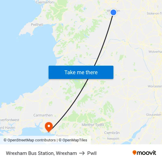 Wrexham Bus Station, Wrexham to Pwll map